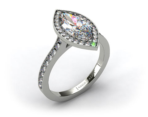 14k White Gold Pave Halo & Shoulders Engagement Ring (Marquise Center)